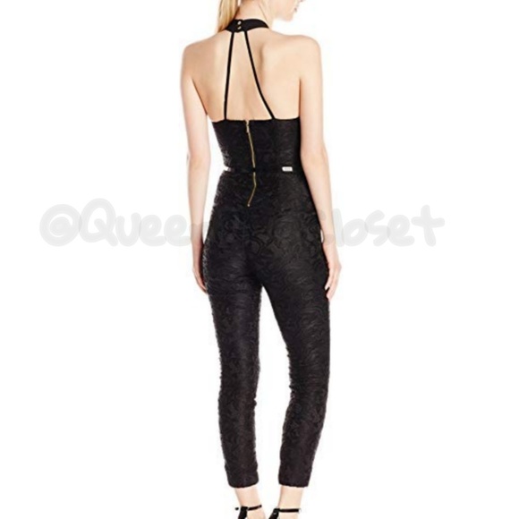 Xoxo black lace belted keyhole halter jumpsuit L - Picture 2 of 4